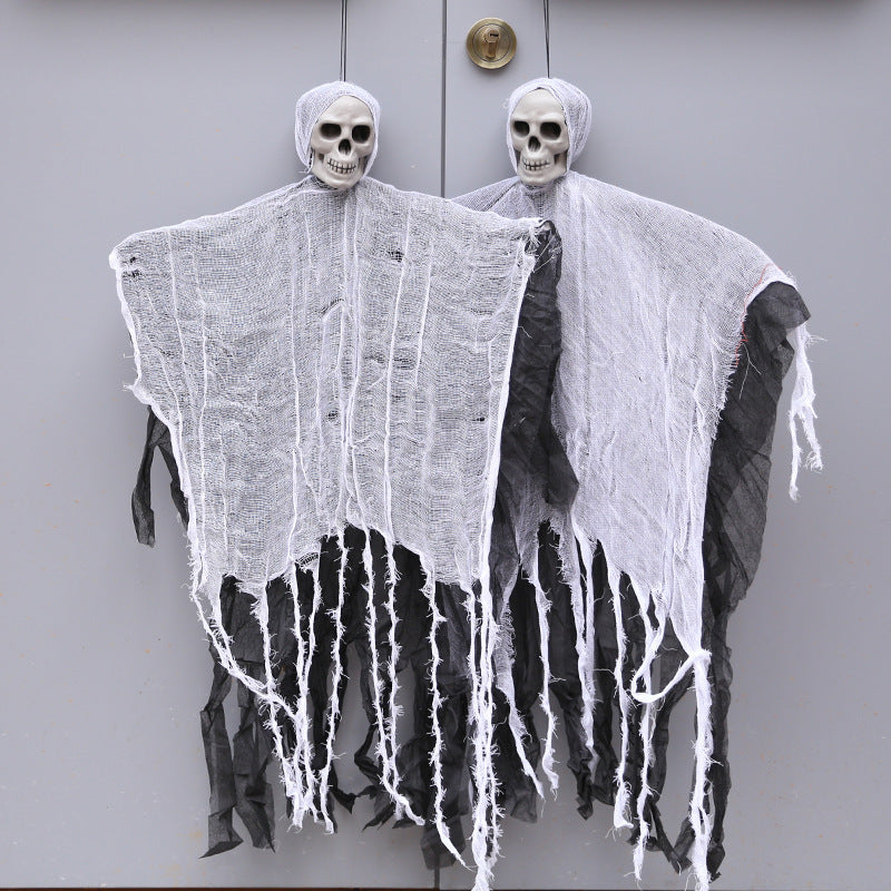 Halloween Ghost Decoration with Skeleton Head – Spooky Cloth Accessory