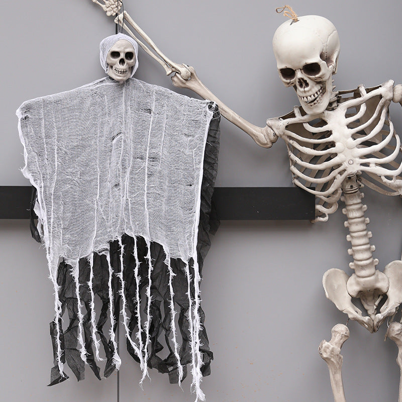 Halloween Ghost Decoration with Skeleton Head – Spooky Cloth Accessory