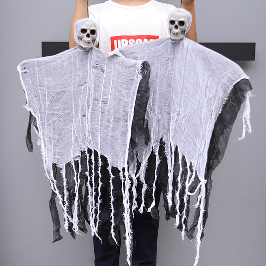 Halloween Ghost Decoration with Skeleton Head – Spooky Cloth Accessory