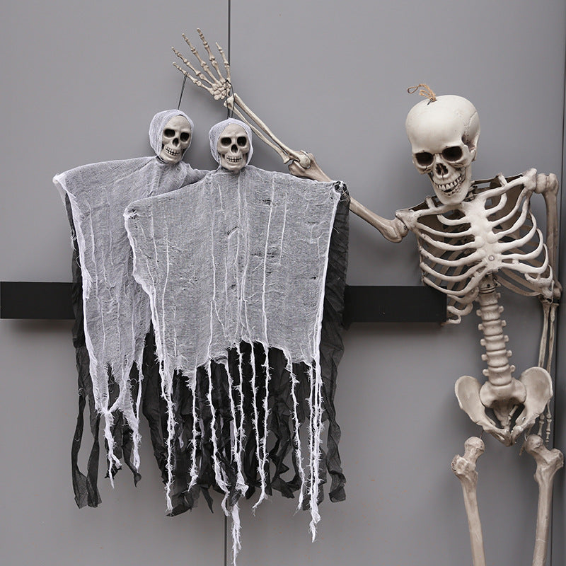 Halloween Ghost Decoration with Skeleton Head – Spooky Cloth Accessory